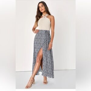 Beautiful Tempest Navy Blue Print Wrap Maxi Skirt